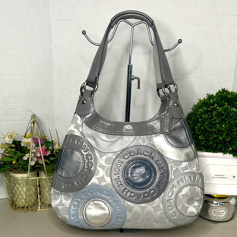 Coach Gray And Silver Patchwork Shoulder Bag - image 1